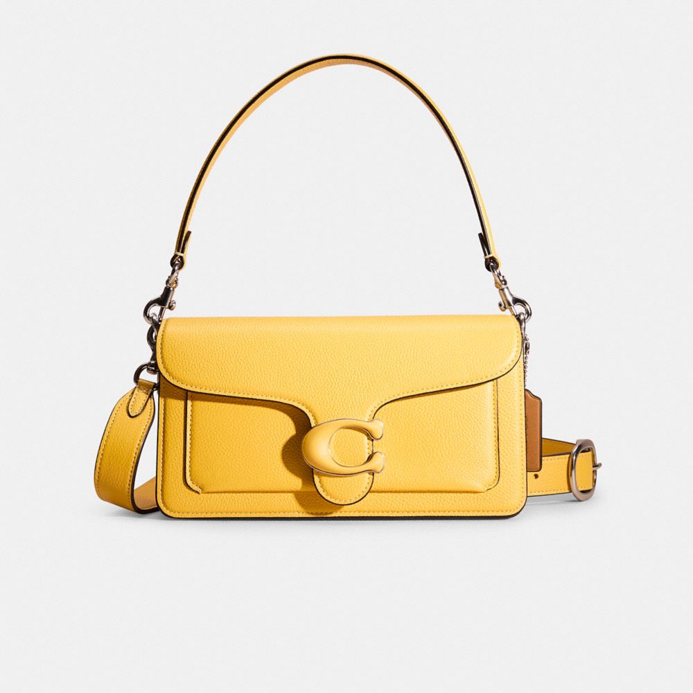 COACH®,Restored Tabby Shoulder Bag 26,Shoulder Bag,Logo,Metal,Compact,Silver Metal,Day Party,Yellow,Front View