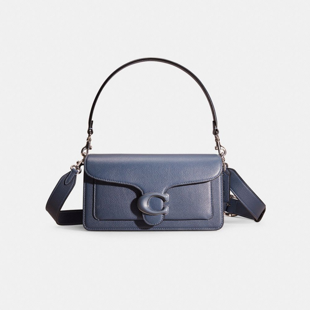 COACH®,Restored Tabby Shoulder Bag 26,Shoulder Bag,Logo,Metal,Compact,Silver Metal,Day Party,Blue,Front View