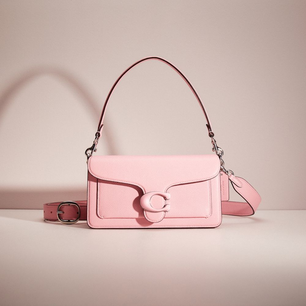 COACH®,Restored Tabby Shoulder Bag 26,Shoulder Bag,Logo,Metal,Compact,Silver Metal,Day Party,Pink,Front View