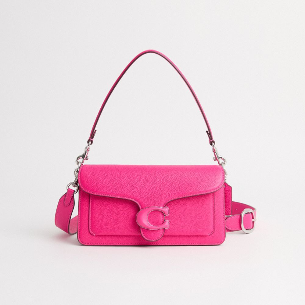 COACH®,Restored Tabby Shoulder Bag 26,Shoulder Bag,Logo,Metal,Compact,Silver Metal,Day Party,Fuchsia,Front View