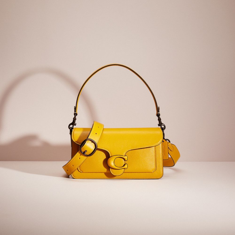 COACH®,Restored Tabby Shoulder Bag 26,Shoulder Bag,Logo,Metal,Compact,Silver Metal,Day Party,Yellow,Front View