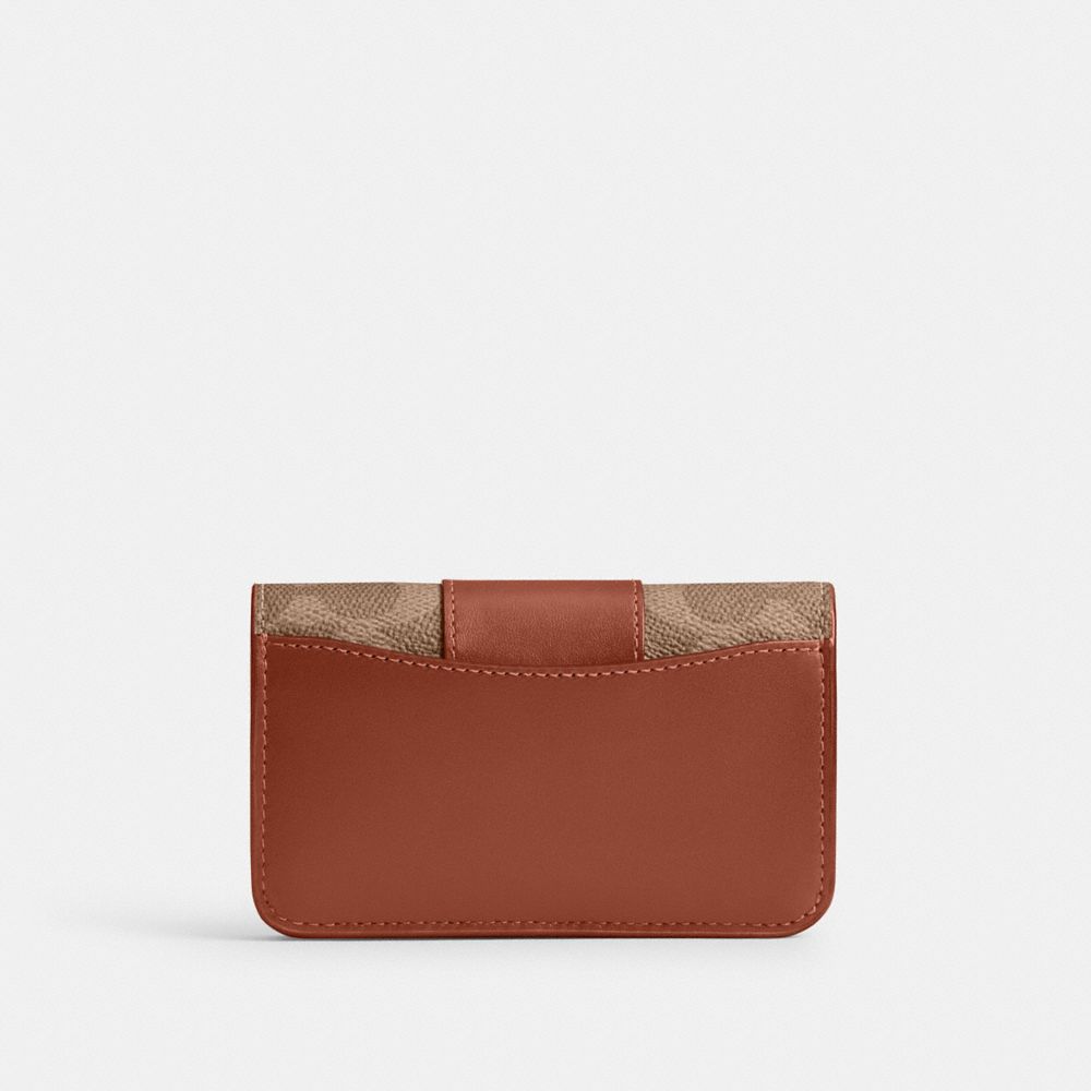 COACH®,Essential Slim Card Case In Signature Canvas,Calfskin Leather,Canvas,Leather,Bi Fold,Color Block,Logo,Metal,Casual,Brown,Back View
