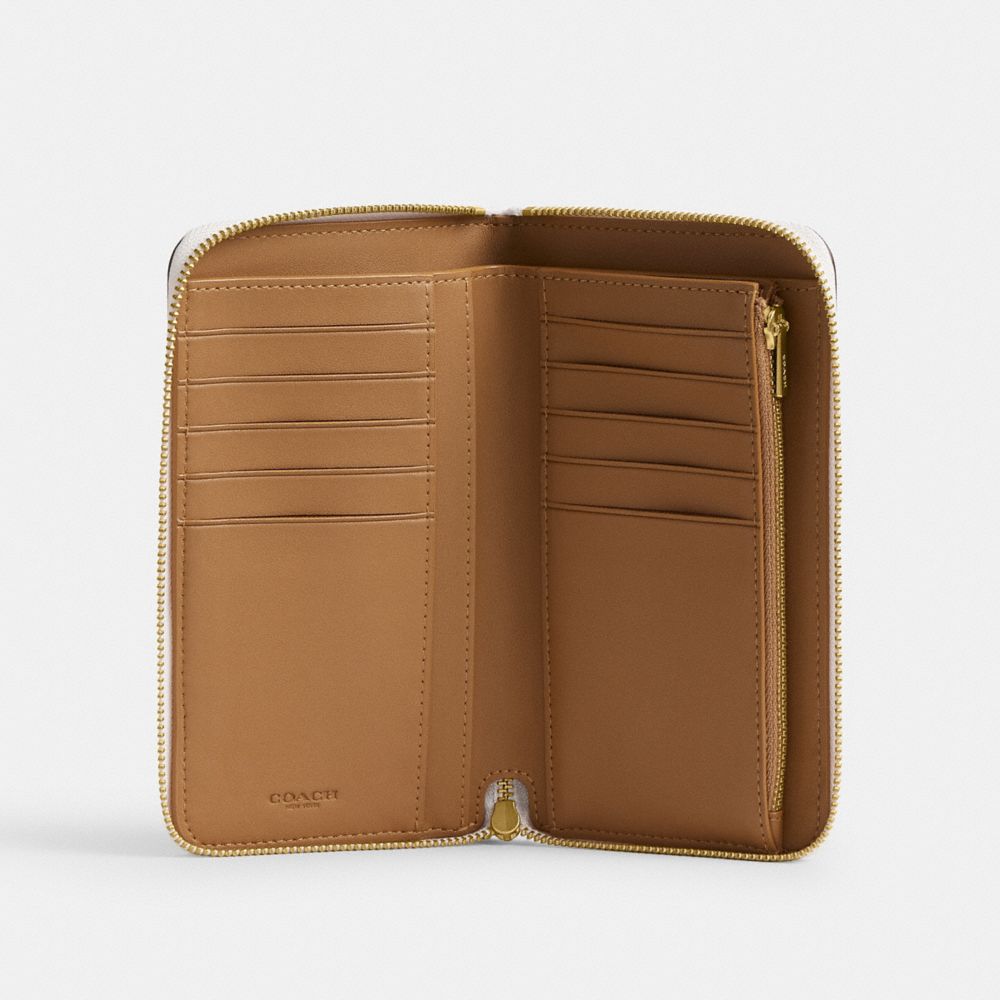 COACH®,Essential Medium Zip Around Wallet,Leather,Bi Fold,Logo,Metal,Casual,White,Inside View,Top View