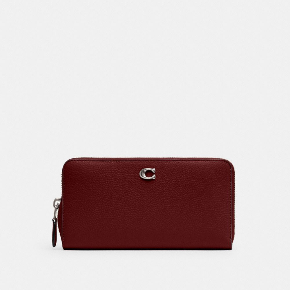 COACH®,Essential Accordion Zip Wallet,Leather,Continental,Metal,Logo,Casual,Maroon,Front View