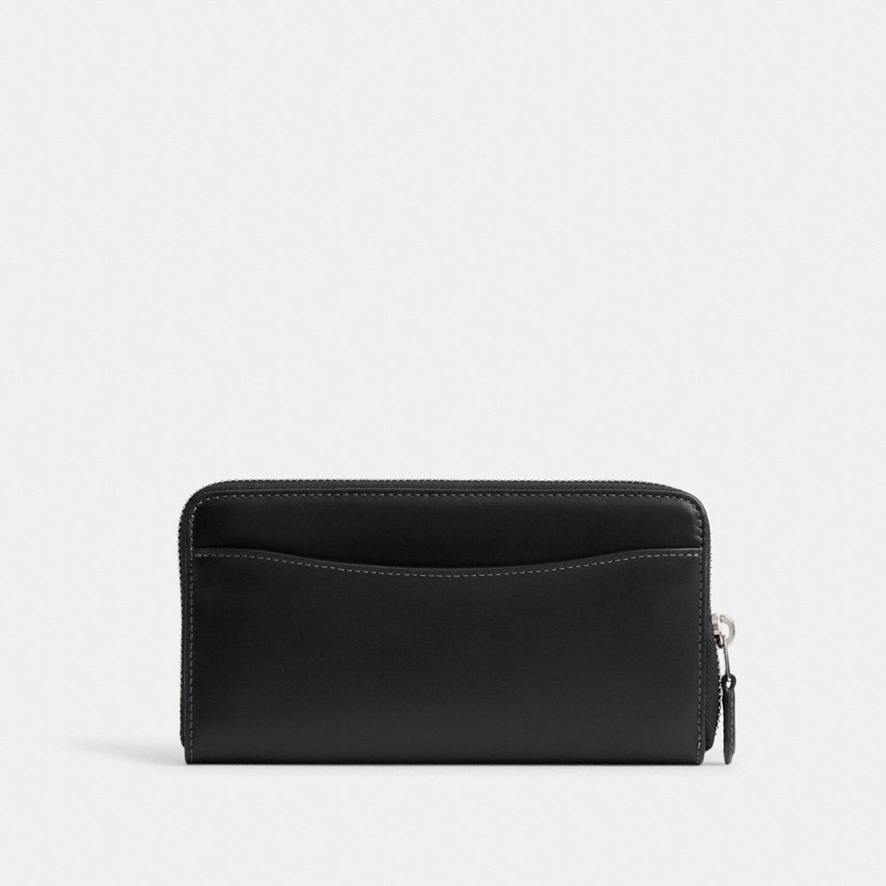 COACH®,Essential Accordion Zip Wallet,Calfskin Leather,Continental,Metal,Logo,Casual,Black,Back View