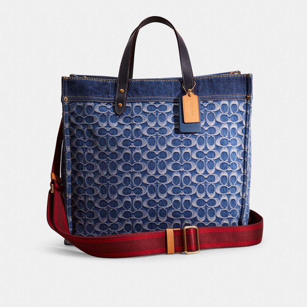 COACH®,Restored Field Tote 40 In Signature Denim,Multi Color,Front View