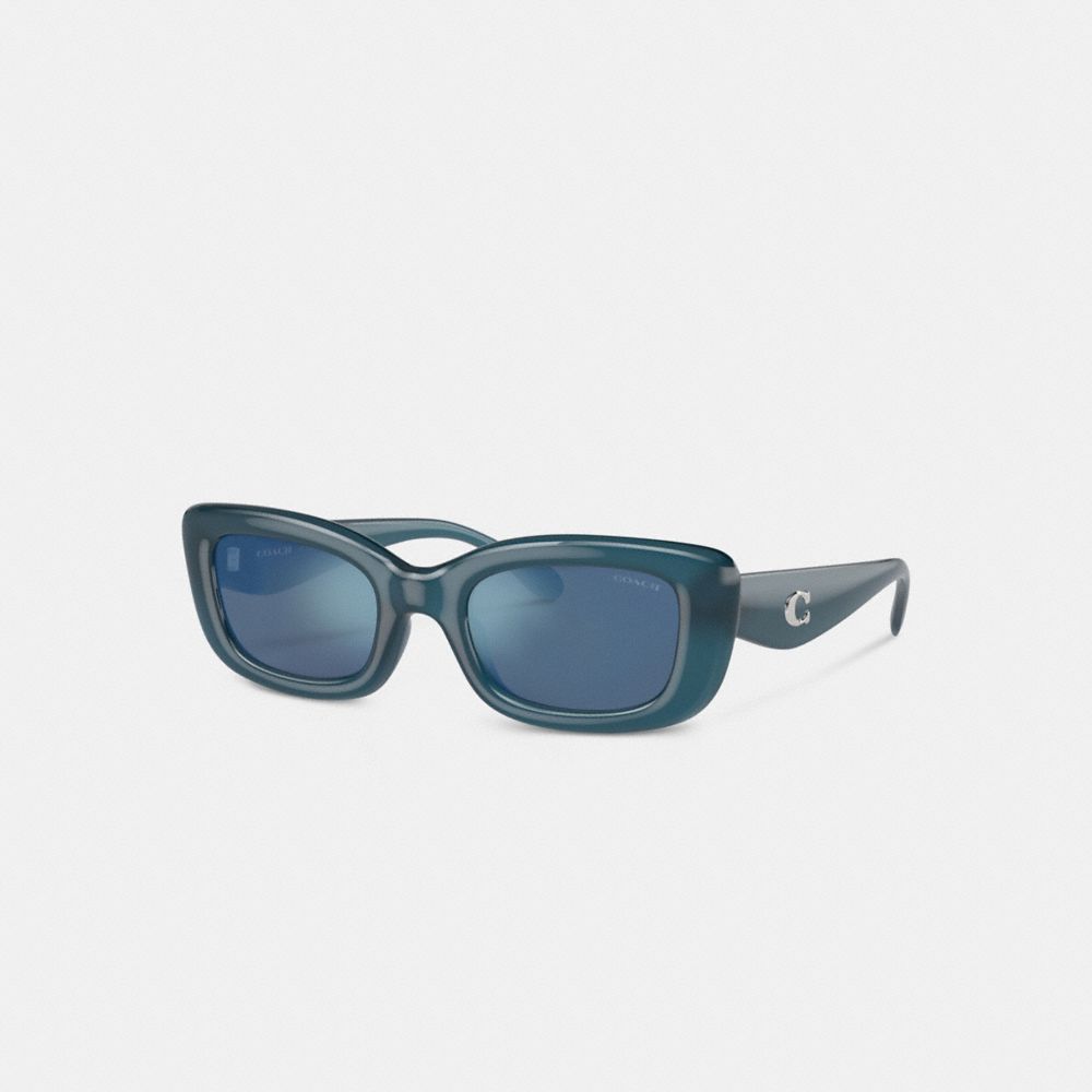 COACH®,C Hardware Narrow Rectangle Sunglasses,Rectangle,Logo,Metal,Integrated Nose Pads,Casual,Blue
