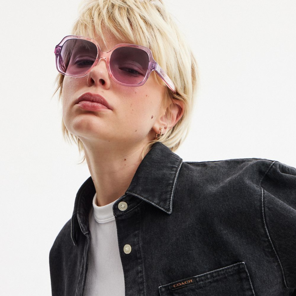 COACH®,Signature Ombré Oversized Square Sunglasses,Square,Logo,Integrated Nose Pads,Casual,Multi Color,Angle View
