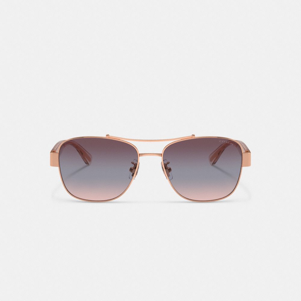 COACH®,Signature Ombré Narrow Pilot Sunglasses,Aviator,Logo,Word Embellishment,Brow Bar,Adjustable Nose Pads,Casual,Multi Color,Inside View,Top View