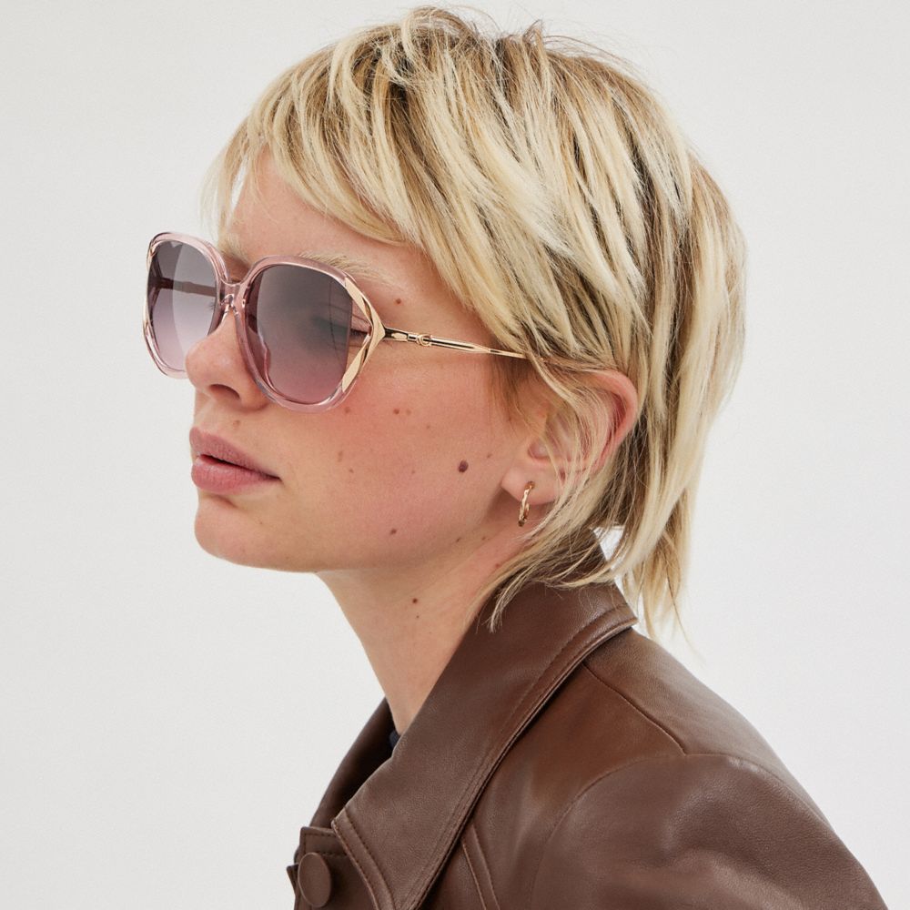 COACH®,Bandit Oversized Square Sunglasses,Square,Cut Out,Logo,Integrated Nose Pads,Casual,Multi Color,Angle View