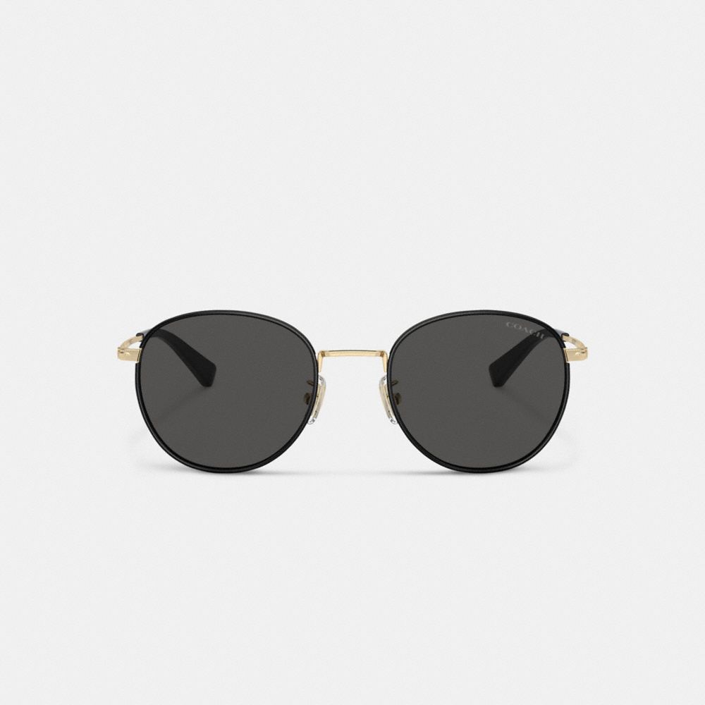 COACH®,Metal Windsor Round Sunglasses,Round,Logo,Word Embellishment,Adjustable Nose Pads,Casual,Gray,Inside View,Top View