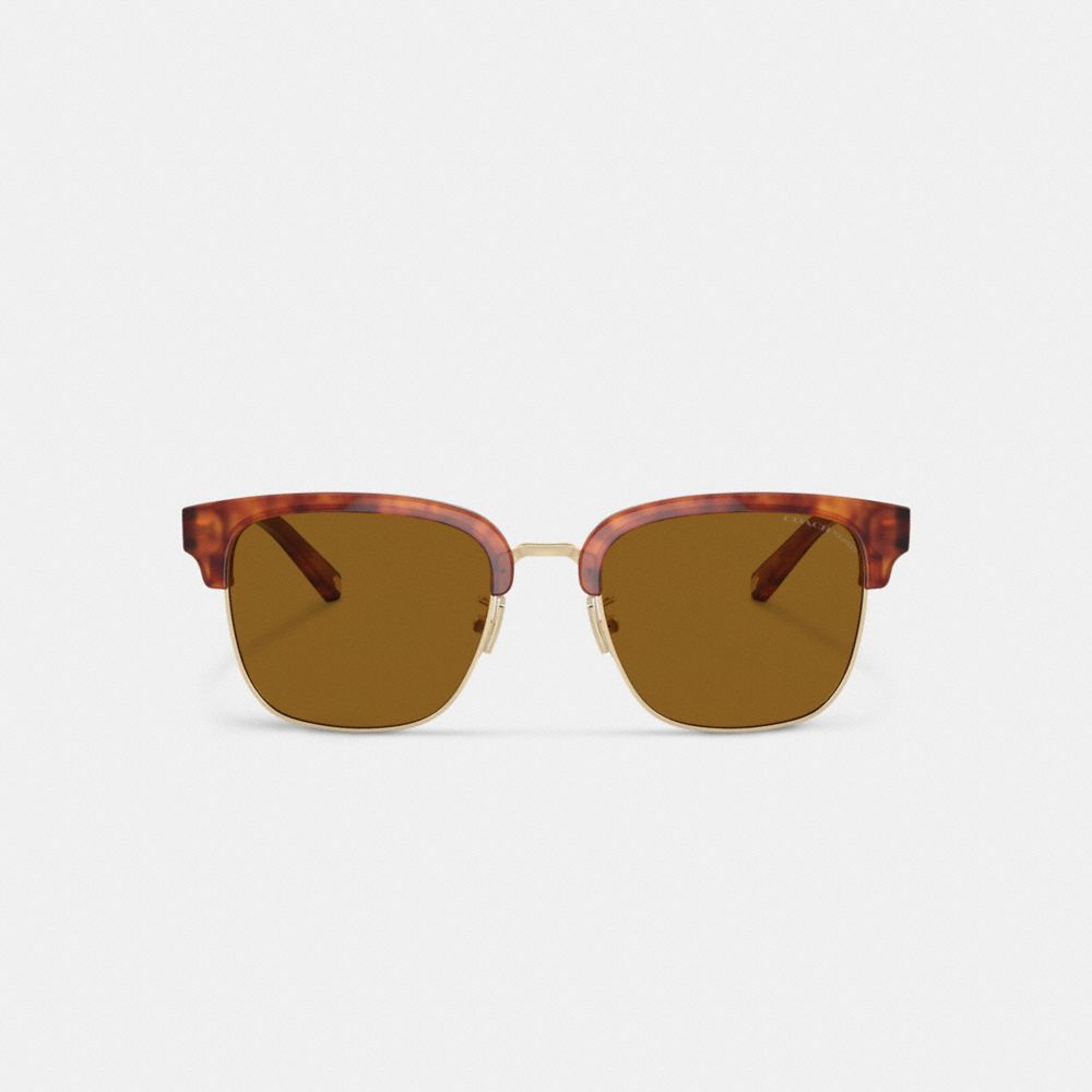 COACH®,Retro Sunglasses,Clubmaster,Logo,Metal,Adjustable Nose Pads,Casual,Brown,Inside View,Top View