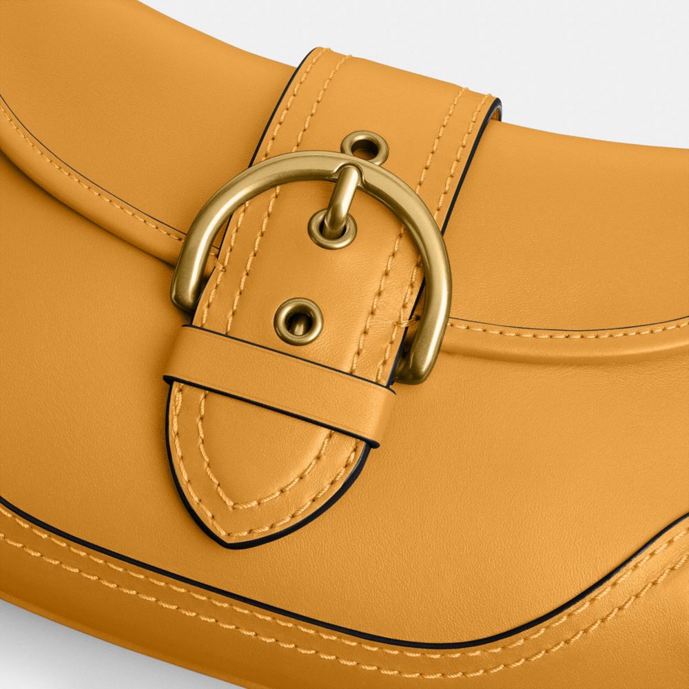 COACH®,Soho Flap Bag In Regenerative Leather,Leather,Shoulder Bag,Logo,Embossed,Stitching,Casual,Mustard,Closer View
