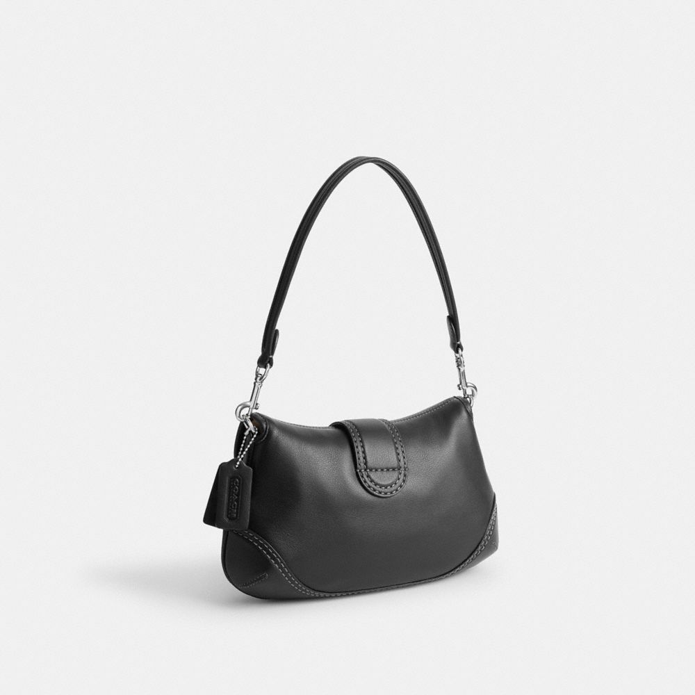 COACH®,Soho Flap Bag In Regenerative Leather,Leather,Shoulder Bag,Logo,Embossed,Stitching,Casual,Black,Angle View