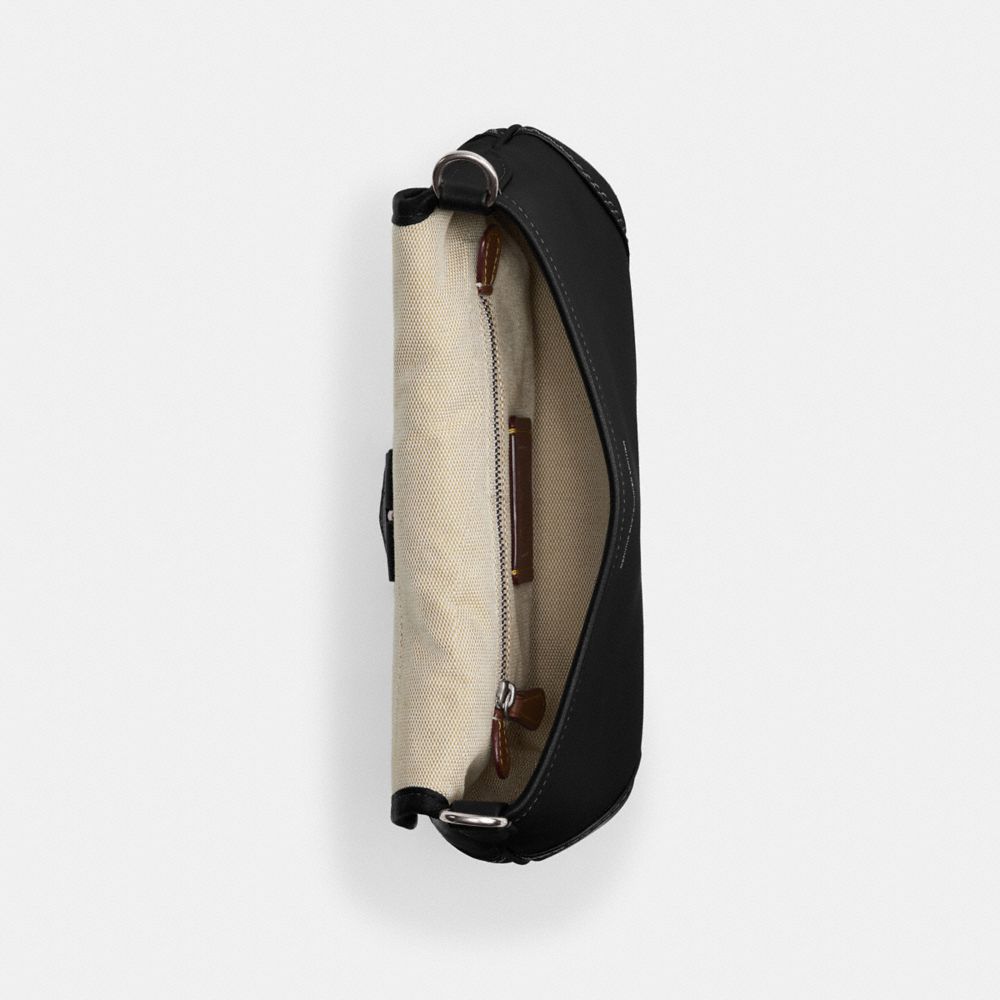 COACH®,Soho Flap Bag In Regenerative Leather,Leather,Shoulder Bag,Logo,Embossed,Stitching,Casual,Black,Inside View,Top View