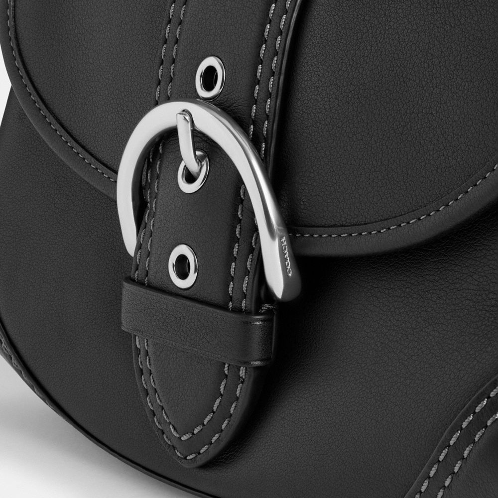 COACH®,Soho Flap Bag In Regenerative Leather,Leather,Shoulder Bag,Logo,Embossed,Stitching,Casual,Black,Closer View