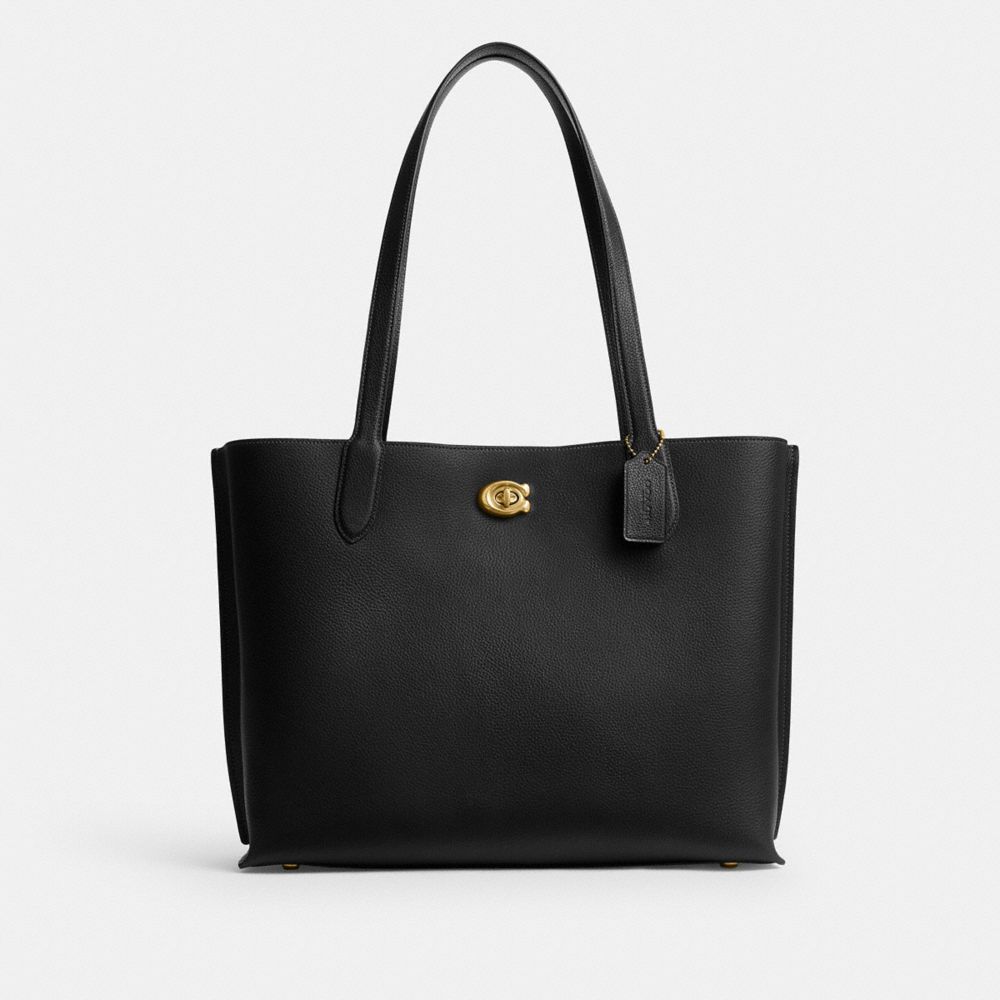 COACH®,Willow Work Tote 38,Leather,Tote,Metal,Embossed,Logo,Casual,Black,Front View