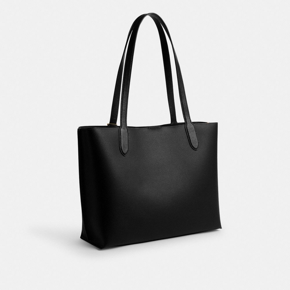 COACH®,Willow Work Tote 38,Leather,Tote,Metal,Embossed,Logo,Casual,Black,Angle View