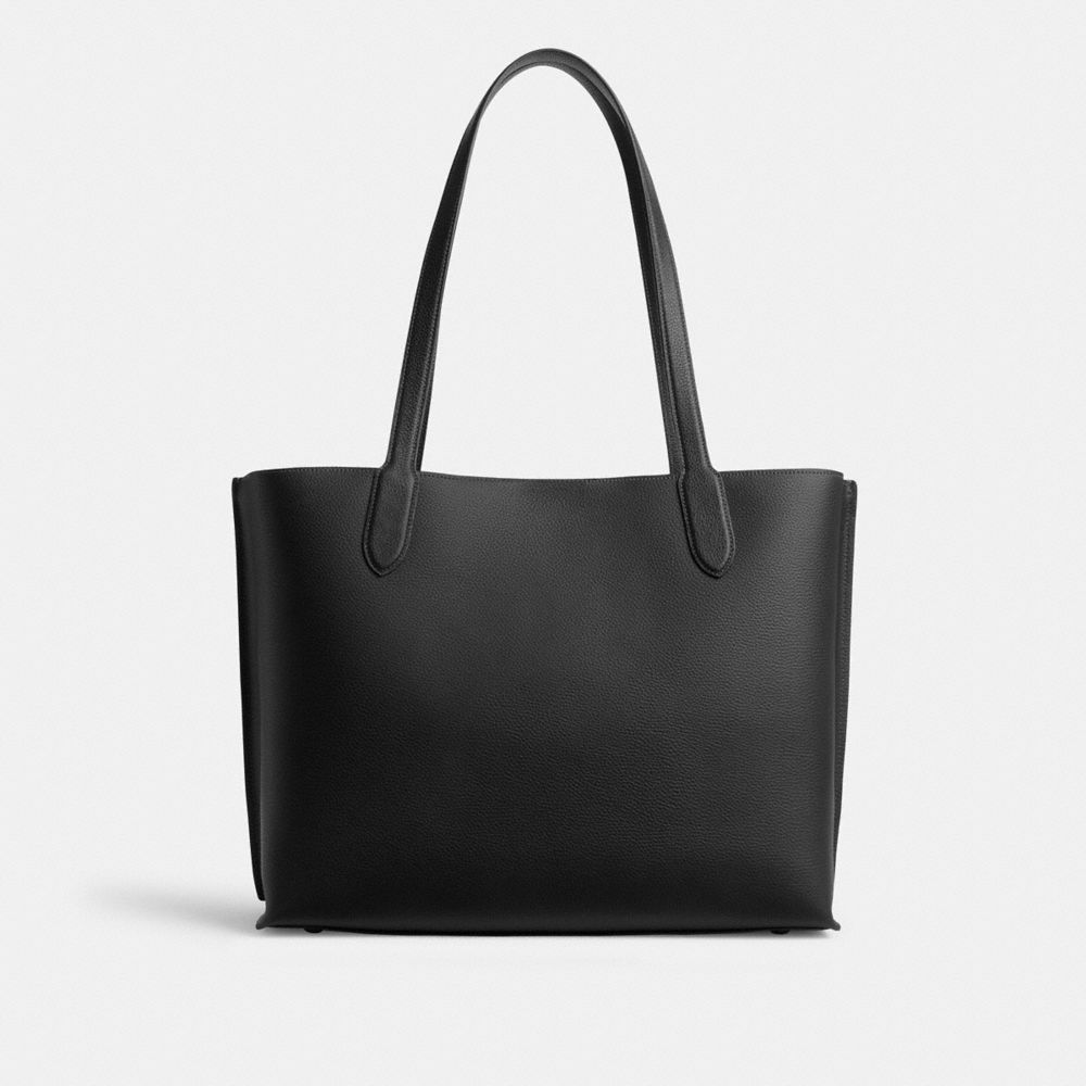 COACH®,Willow Work Tote 38,Leather,Tote,Metal,Embossed,Logo,Casual,Black,Back View