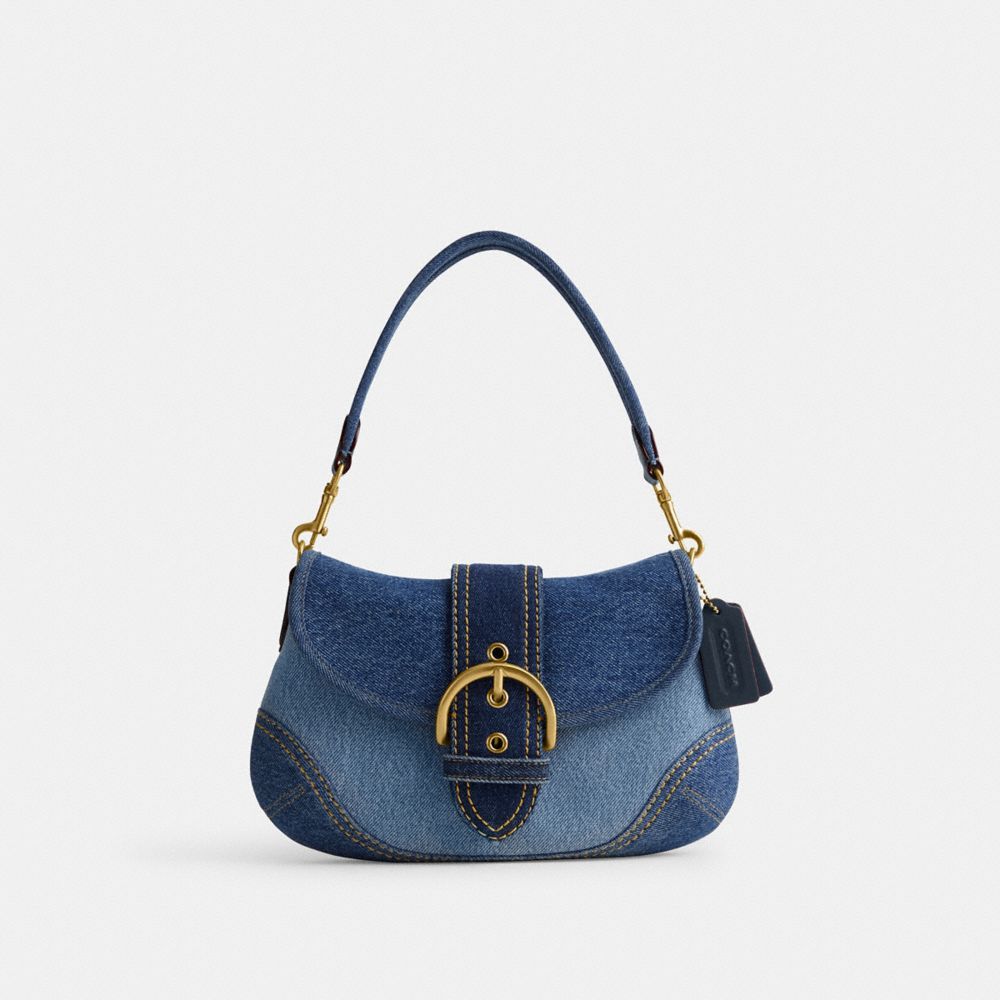 COACH®,Soho Flap Bag In Repurposed Denim,,Front View