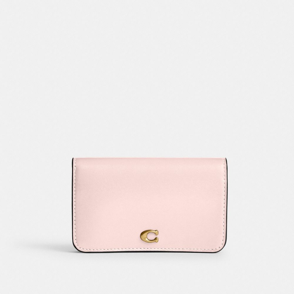 COACH®,Essential Slim Card Case,Calfskin Leather,Bi Fold,Logo,Metal,Casual,Pink,Front View
