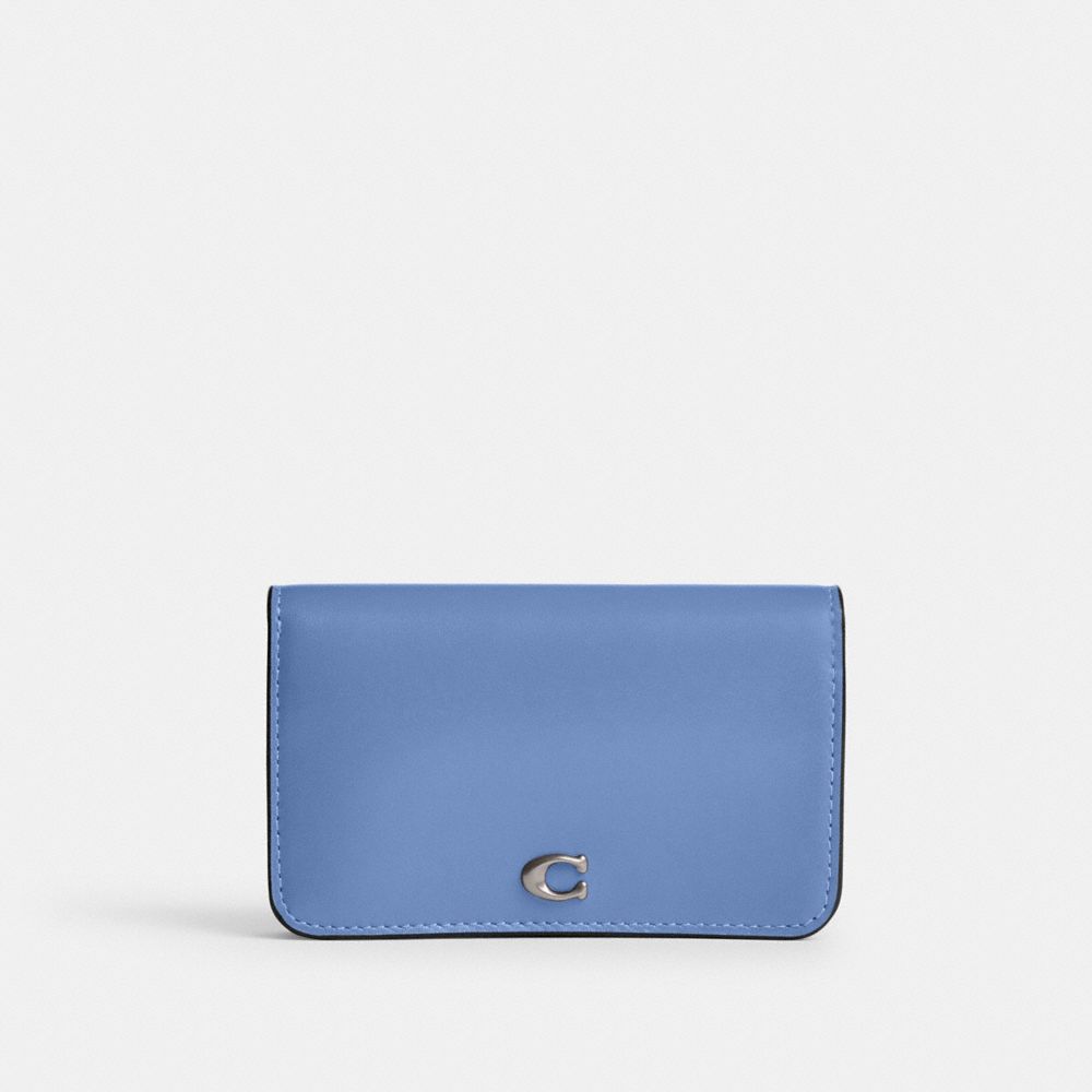 COACH®,Essential Slim Card Case,Calfskin Leather,Bi Fold,Logo,Metal,Casual,Blue,Front View