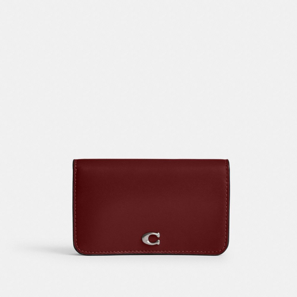 COACH®,Essential Slim Card Case,Calfskin Leather,Bi Fold,Logo,Metal,Casual,Maroon,Front View
