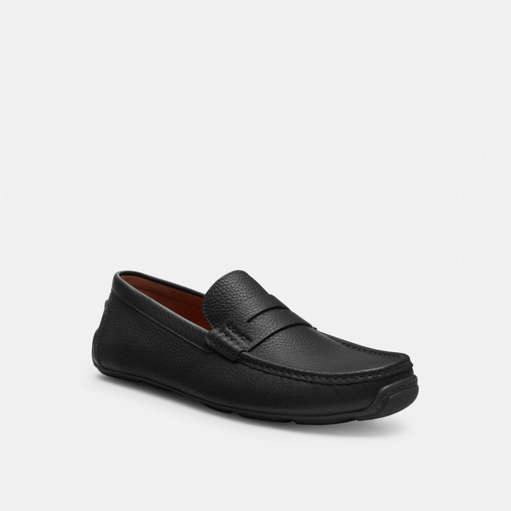COACH®,Luca Driver,Leather,Rubber,Loafer,Penny Loafer,Business Casual,Black,Front View