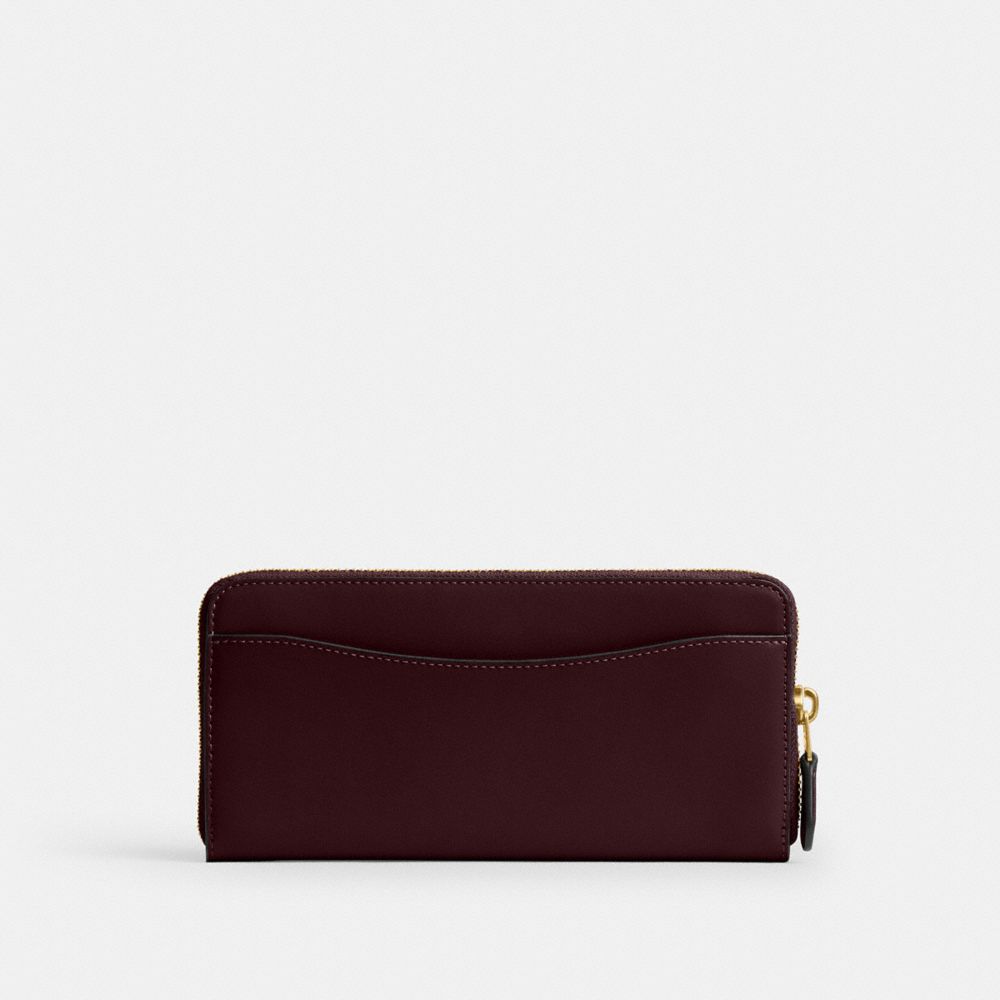 COACH®,Essential Slim Accordion Zip Wallet,Calfskin Leather,Leather,Continental,Metal,Logo,Casual,Maroon,Back View