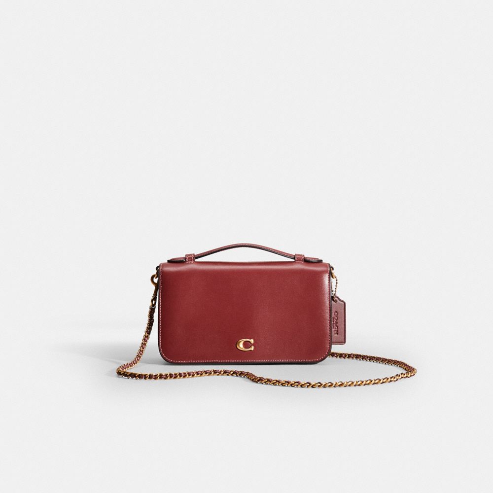 COACH®,Restored Bea Crossbody,Crossbody,Logo,Metal,Embossed,Pen Holder,Day Party,Maroon,Front View