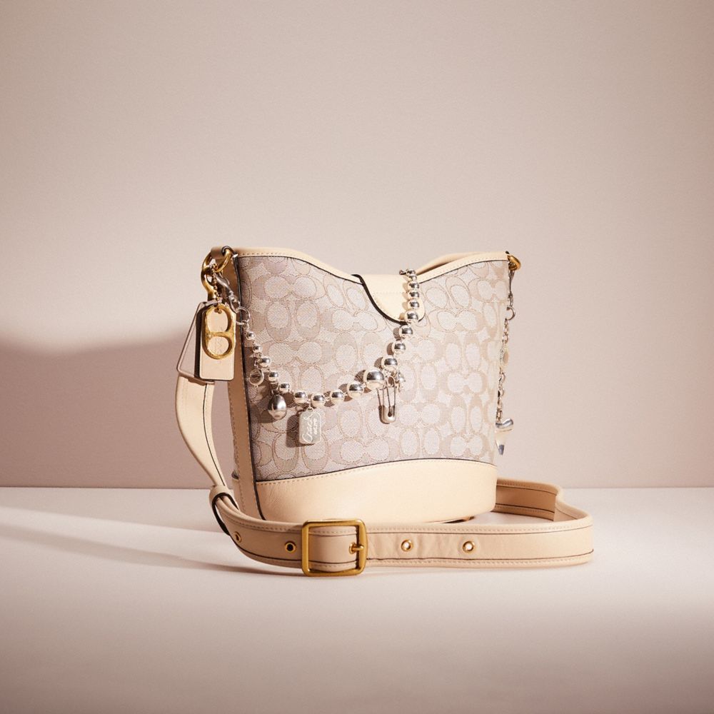 COACH®,UPCRAFTED TALI BUCKET BAG IN SIGNATURE JACQUARD,Signature Jacquard,Large,Hello Summer,,Angle View