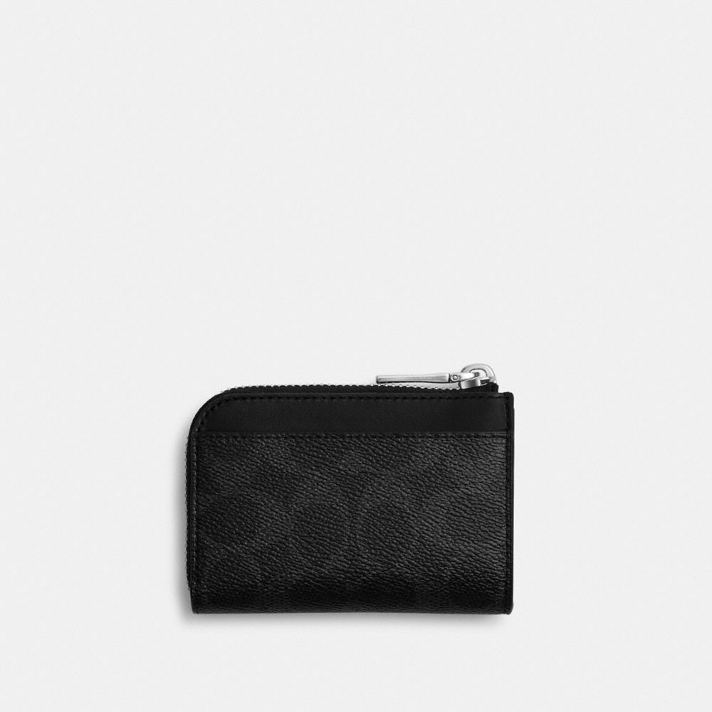 COACH®,L-Zip Key Case In Signature Canvas,Leather,Coin,Color Block,Casual,Black,Back View