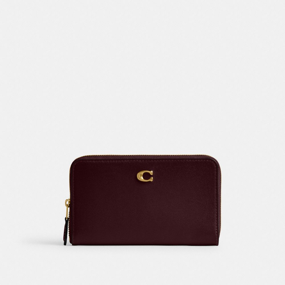 COACH®,Essential Medium Zip Around Wallet,Leather,Bi Fold,Logo,Metal,Casual,Maroon,Front View