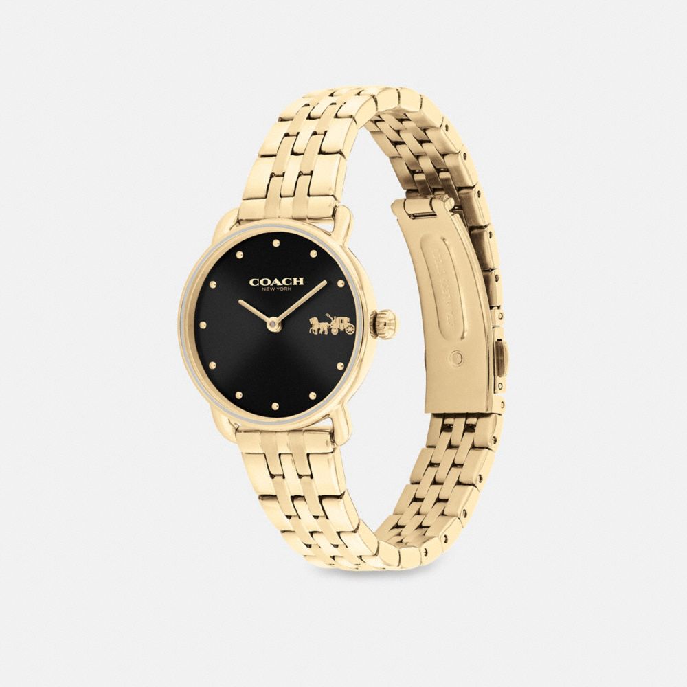 COACH®,Elliot Watch, 28 Mm,Analog,Crystal,Word Embellishment,Logo,Water Resistant,Gold Metal,Work,,Angle View