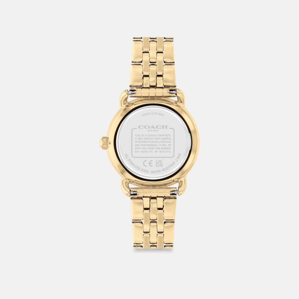 COACH®,Elliot Watch, 28 Mm,Analog,Crystal,Word Embellishment,Logo,Water Resistant,Gold Metal,Work,,Back View
