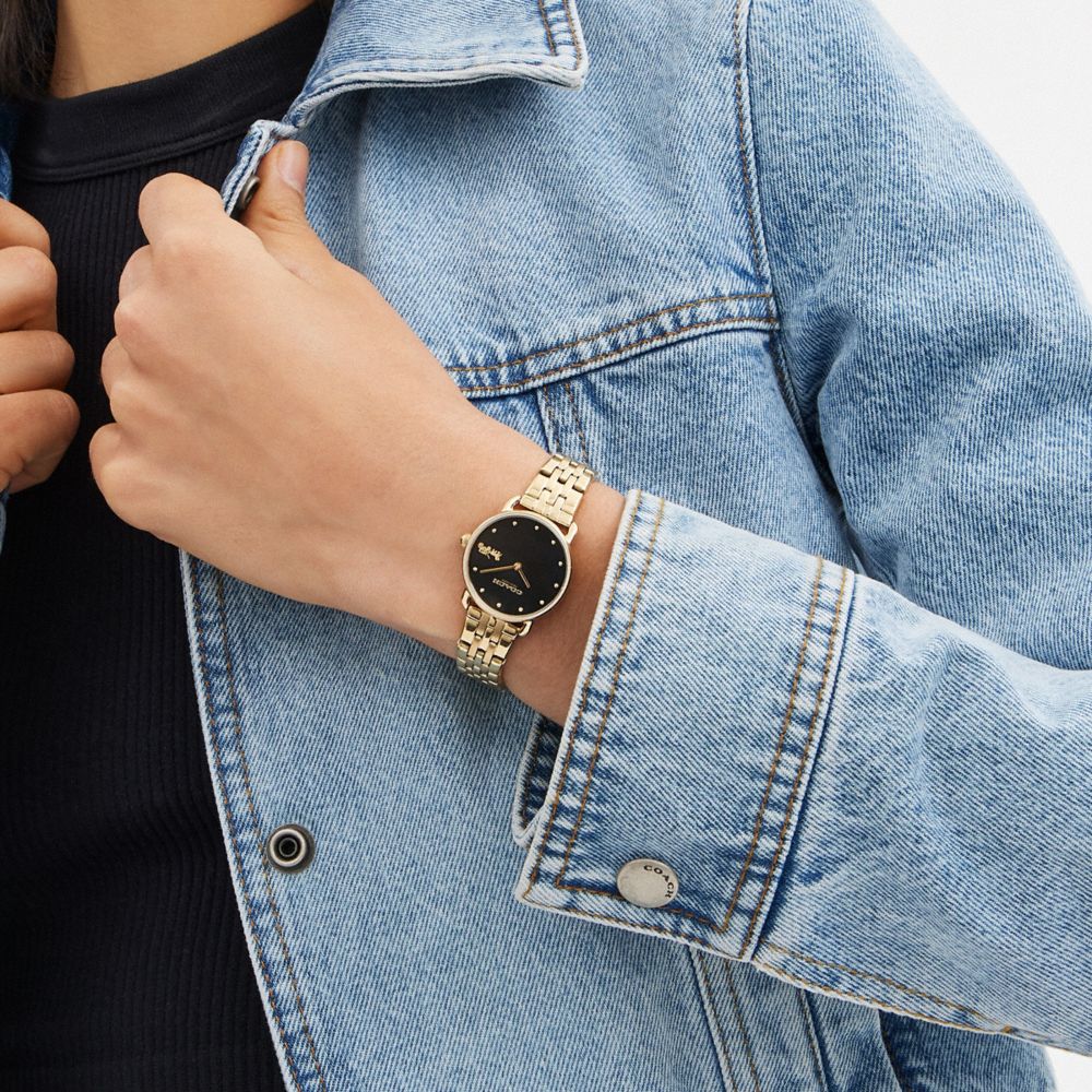COACH®,Elliot Watch, 28 Mm,Analog,Crystal,Word Embellishment,Logo,Water Resistant,Gold Metal,Work,,Detail View