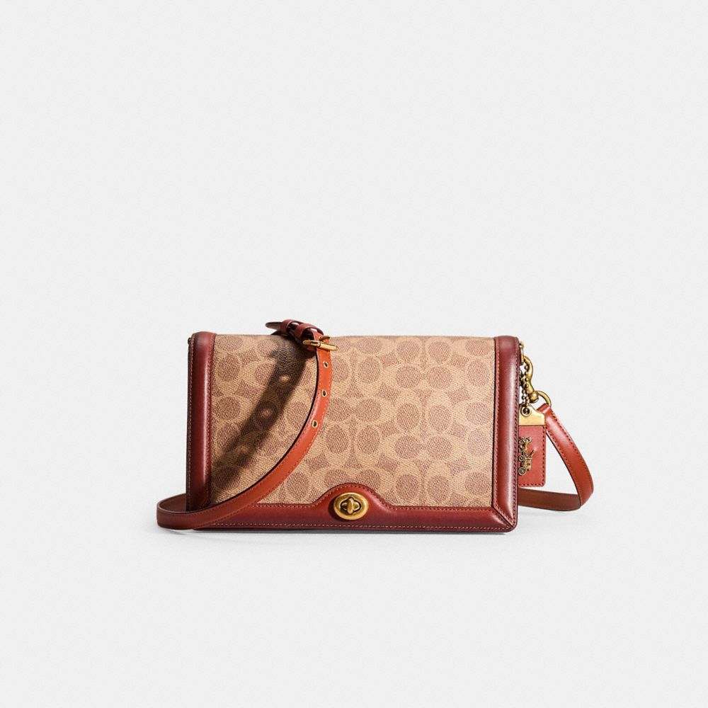 COACH®,Restored Riley In Signature Canvas,Canvas,Crossbody,Piping,Day Party,Brown,Front View