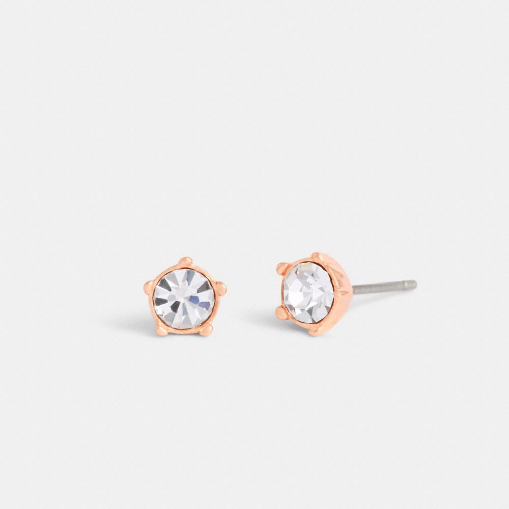COACH®,Halo Tea Rose Stud Earrings,Studs,Crystal,Cubic Zirconia,Glass,Gem Embellishment,Brass,Titanium,Casual,Work,Clear,Inside View,Top View