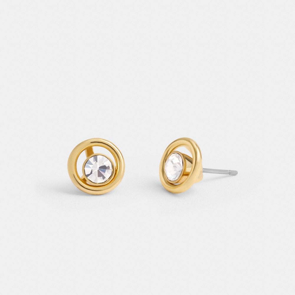 COACH®,Halo Round Stud Earrings,Studs,Glass,Crystal,Cubic Zirconia,Gem Embellishment,Brass,Titanium,Casual,Work,Clear,Front View