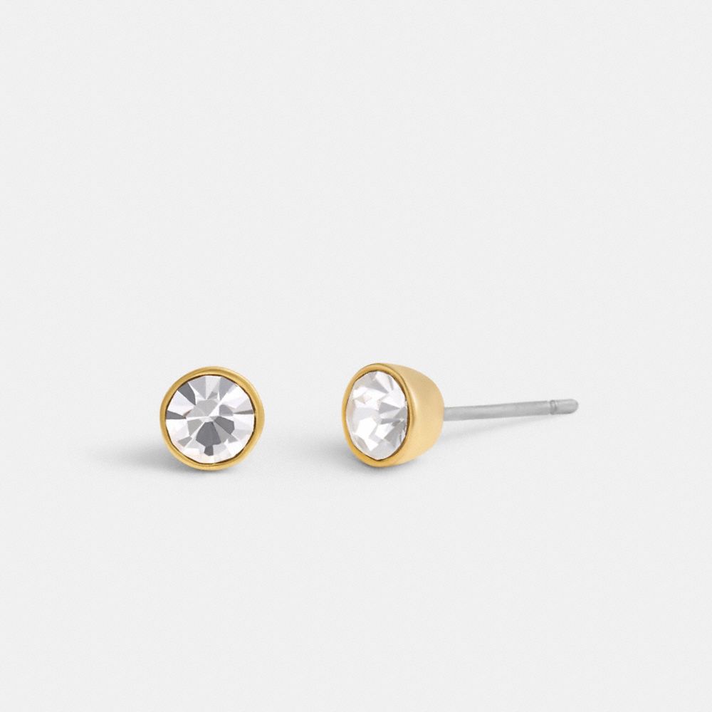 COACH®,Halo Round Stud Earrings,Studs,Glass,Crystal,Cubic Zirconia,Gem Embellishment,Brass,Titanium,Casual,Work,Clear,Inside View,Top View