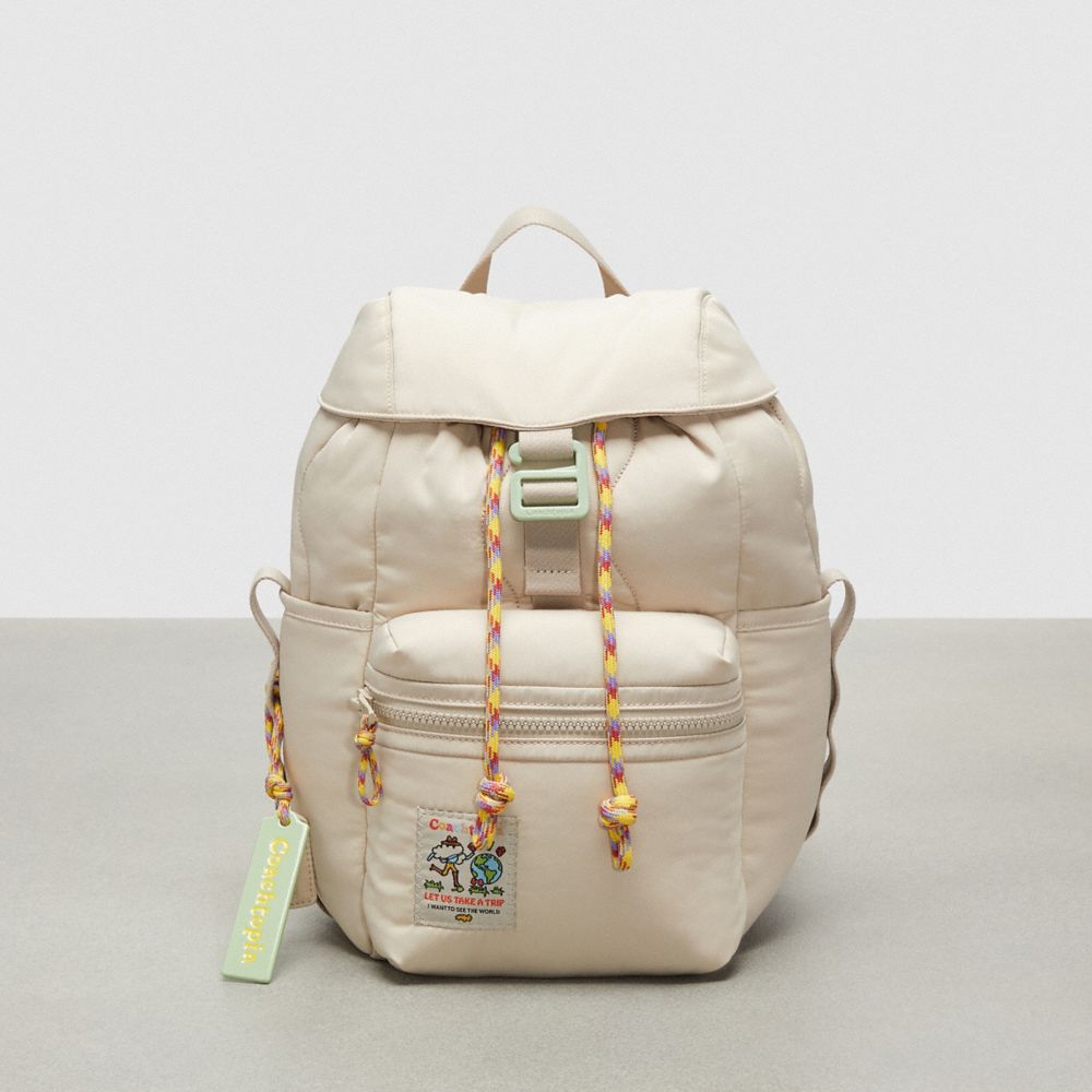 COACH®,Coachtopia Loop Mini Backpack,Lining Recycled Polyester,Recycled Polyester,Backpack,Plastic,Quilted,Tag Embellishme...,Cream,Front View