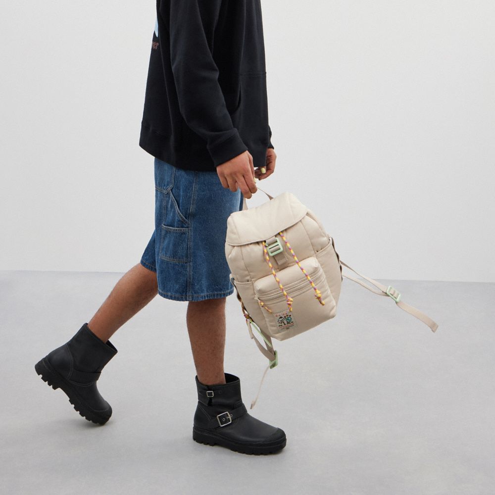 COACH®,Coachtopia Loop Mini Backpack,Lining Recycled Polyester,Recycled Polyester,Backpack,Plastic,Quilted,Tag Embellishme...,Cream,Detail View