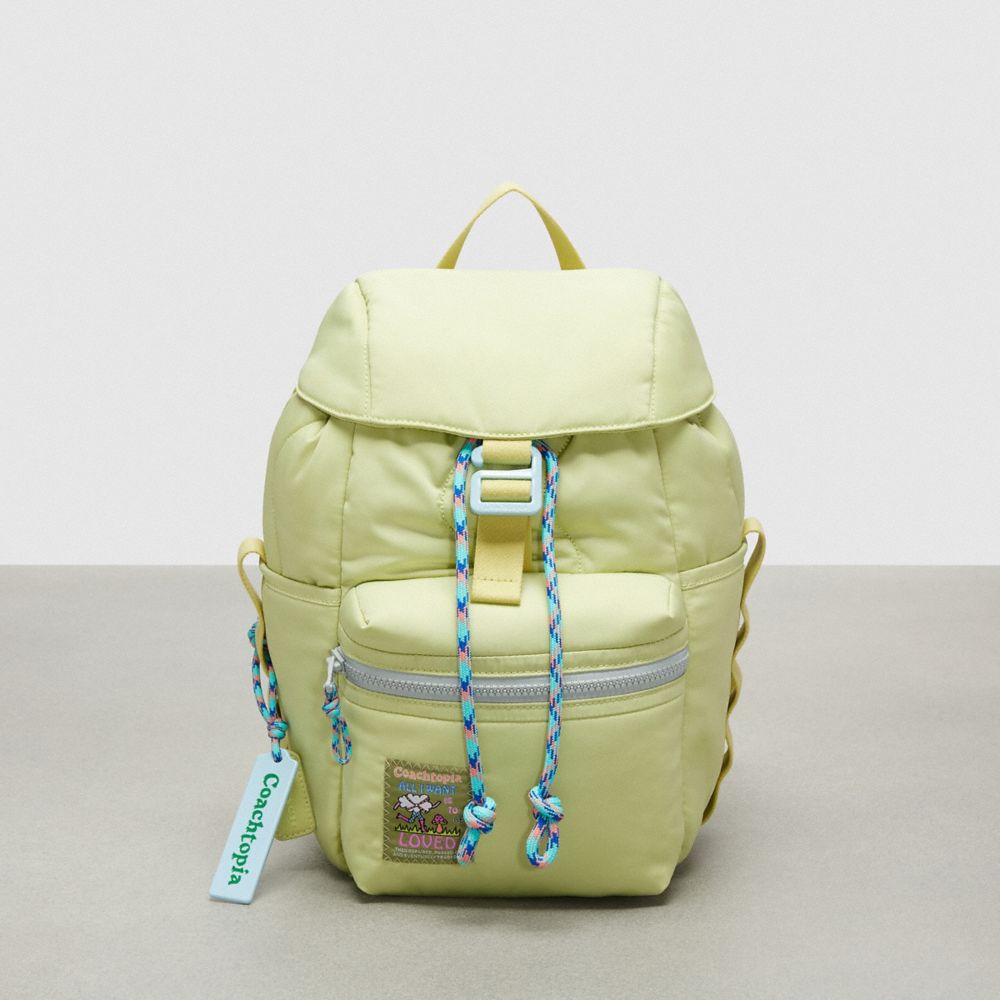COACH®,Coachtopia Loop Mini Backpack,Lining Recycled Polyester,Recycled Polyester,Backpack,Plastic,Quilted,Tag Embellishme...,Green,Front View