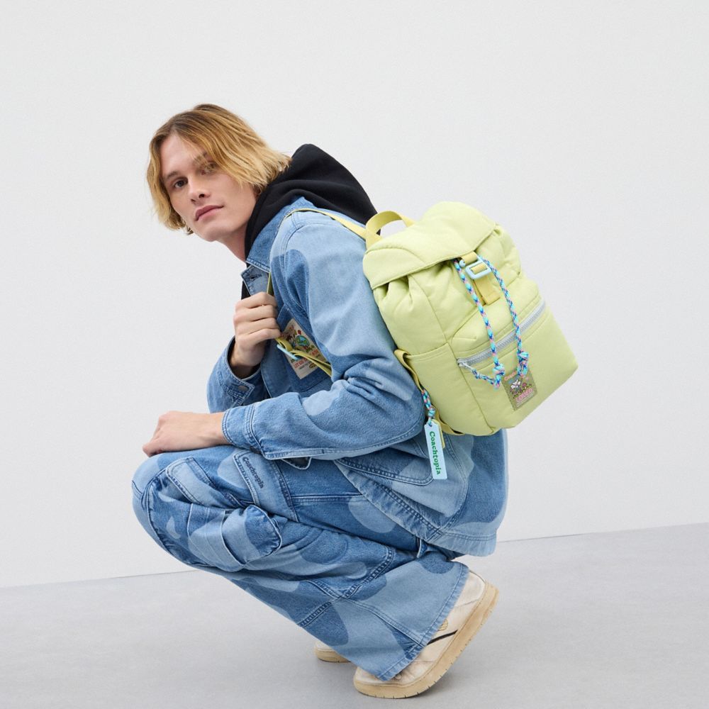 COACH®,Coachtopia Loop Mini Backpack,Lining Recycled Polyester,Recycled Polyester,Backpack,Plastic,Quilted,Tag Embellishme...,Green,Detail View