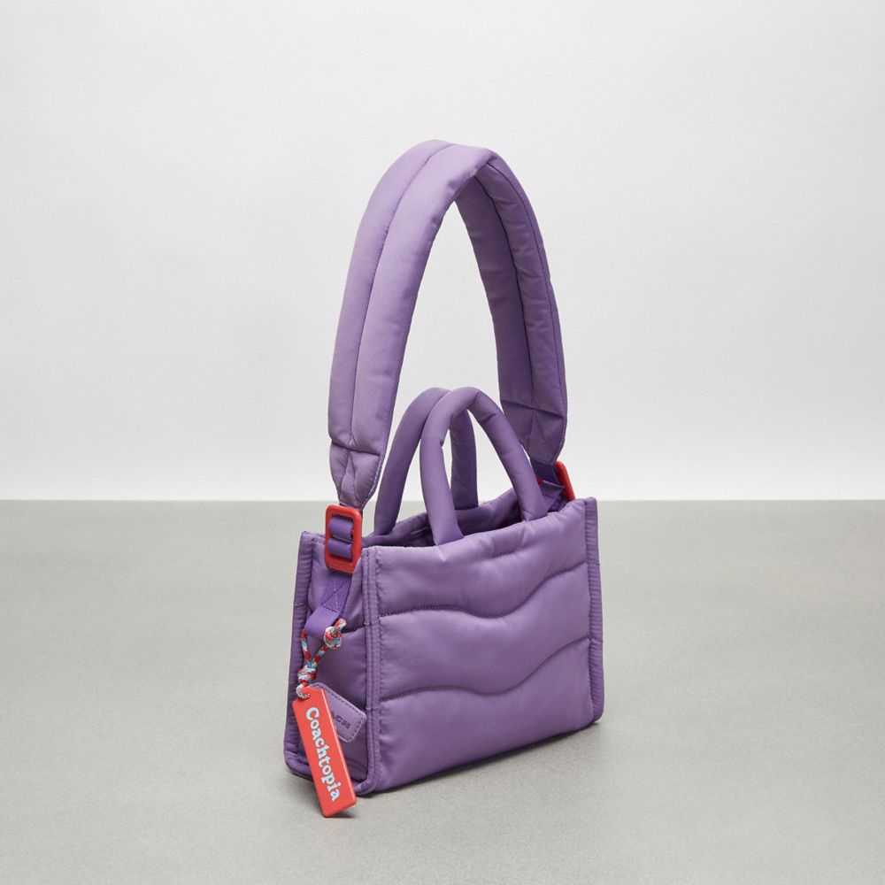 COACH®,Coachtopia Loop Mini Tote,Lining Polyester,Polyester,Tote,Plastic,Embossed,Applique,Logo,Compact,Casual,Purple,Angle View