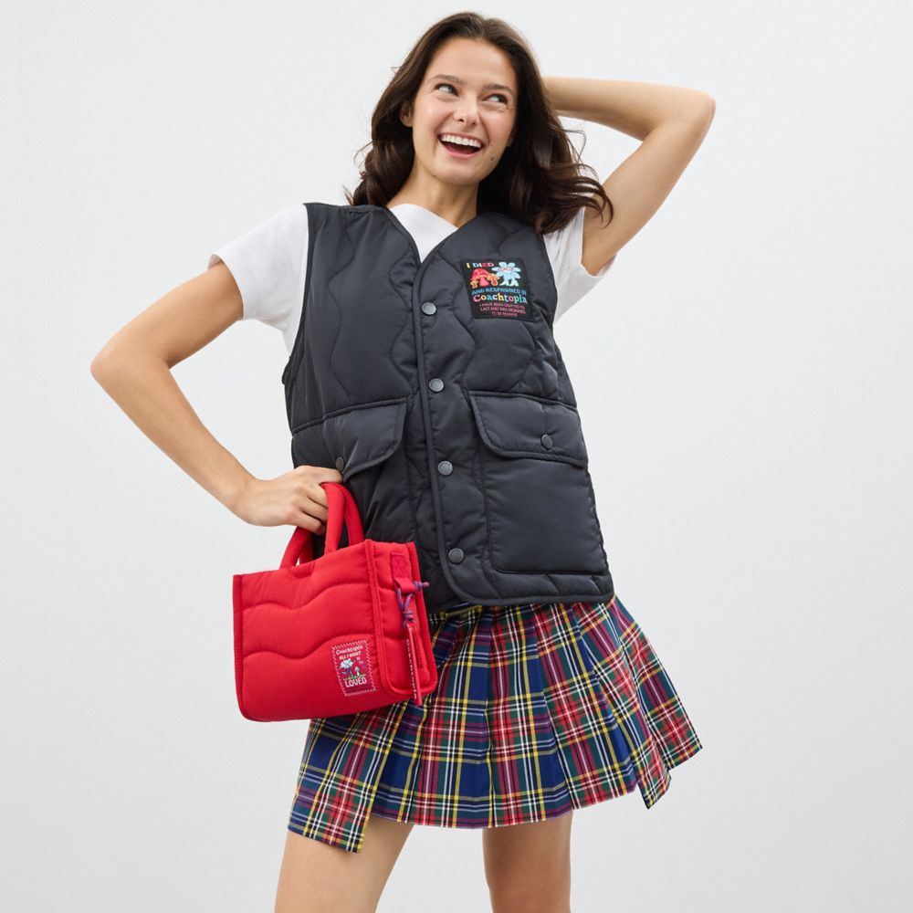 COACH®,Coachtopia Loop Mini Tote,Recycled Polyester,Lining Recycled Polyester,Tote,Plastic,Applique,Tag Embellishment,Comp...,Red,Detail View