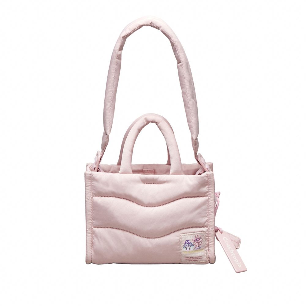 COACH®,Coachtopia Loop Mini Tote,Lining Polyester,Polyester,Tote,Plastic,Embossed,Applique,Logo,Compact,Casual,Pink,Front View