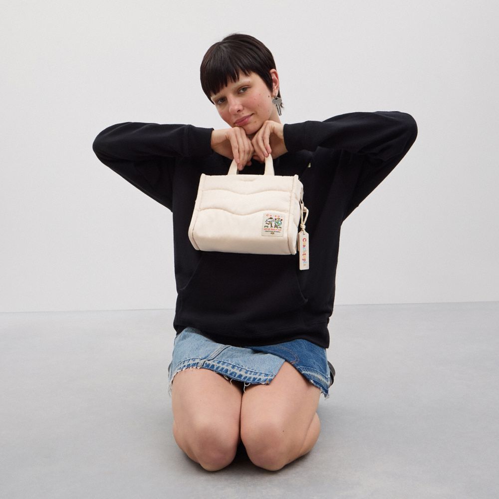 COACH®,Coachtopia Loop Mini Tote,Recycled Polyester,Lining Recycled Polyester,Tote,Plastic,Applique,Tag Embellishment,Comp...,Cream,Detail View