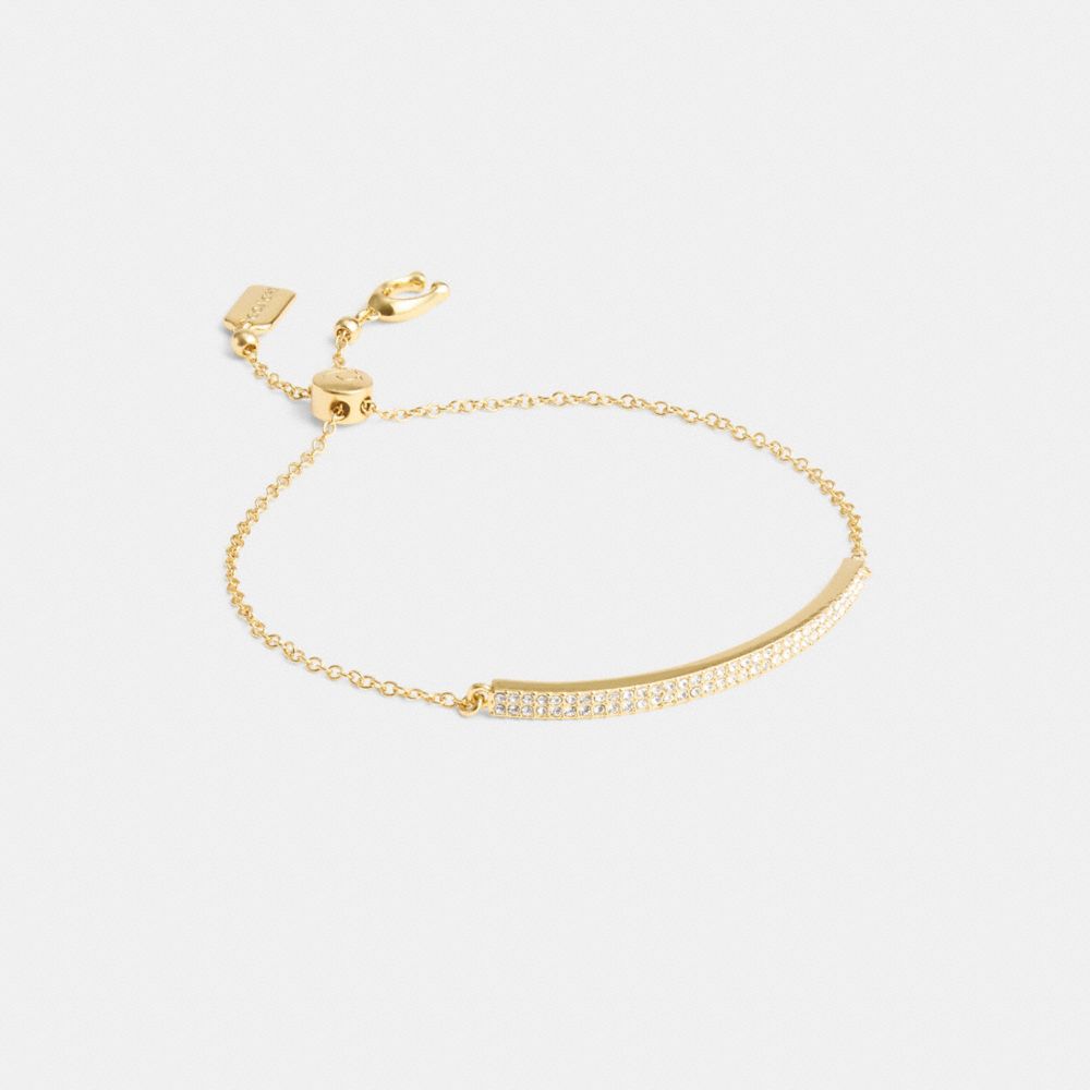 COACH®,Pavé Bar Slider Bracelet,Cubic Zirconia,Glass,Logo,Pave Embellishment,Bar Embellishment,Gem Embellishment,Lettering...,Clear,Front View