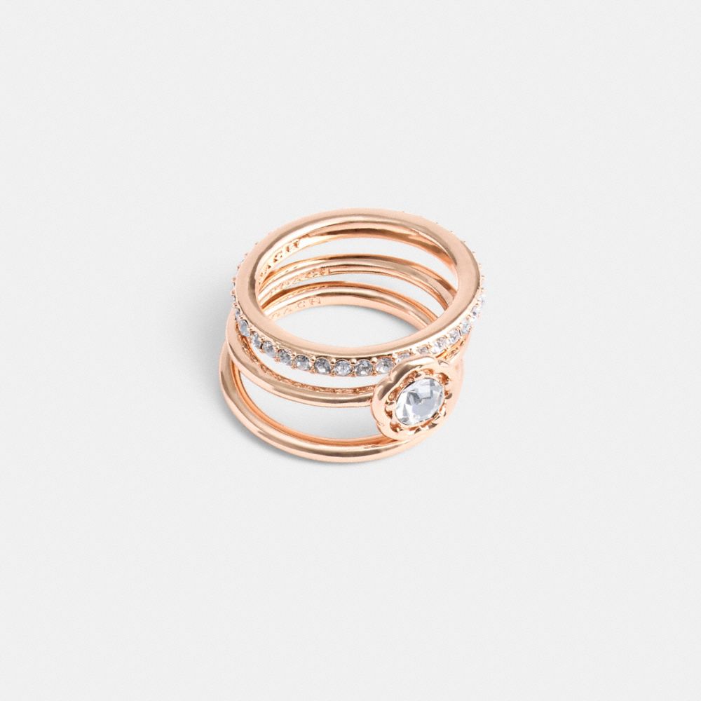 COACH®,Halo Tea Rose Ring Set,Single Band,Glass,Crystal,Cubic Zirconia,Floral Embellishment,Gem Embellishment,Pave Embelli...,Clear,Front View